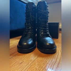 Chanel Black Combat Lace-Up Leather Boots
